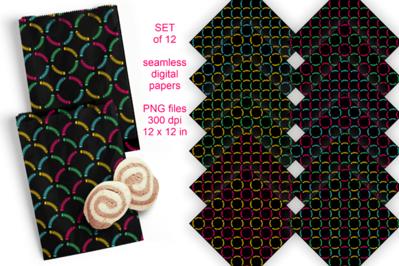 Pencils Circles Scales Pattern on Black